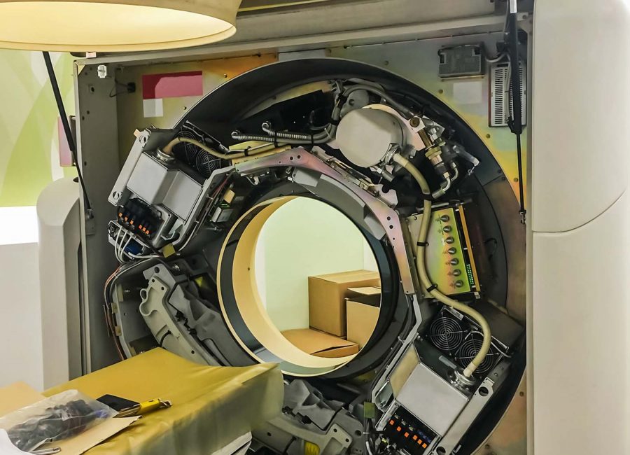 Maintenance repairing and checking Computer tomography (CT Scan) machine in the hospital for the availability of services.